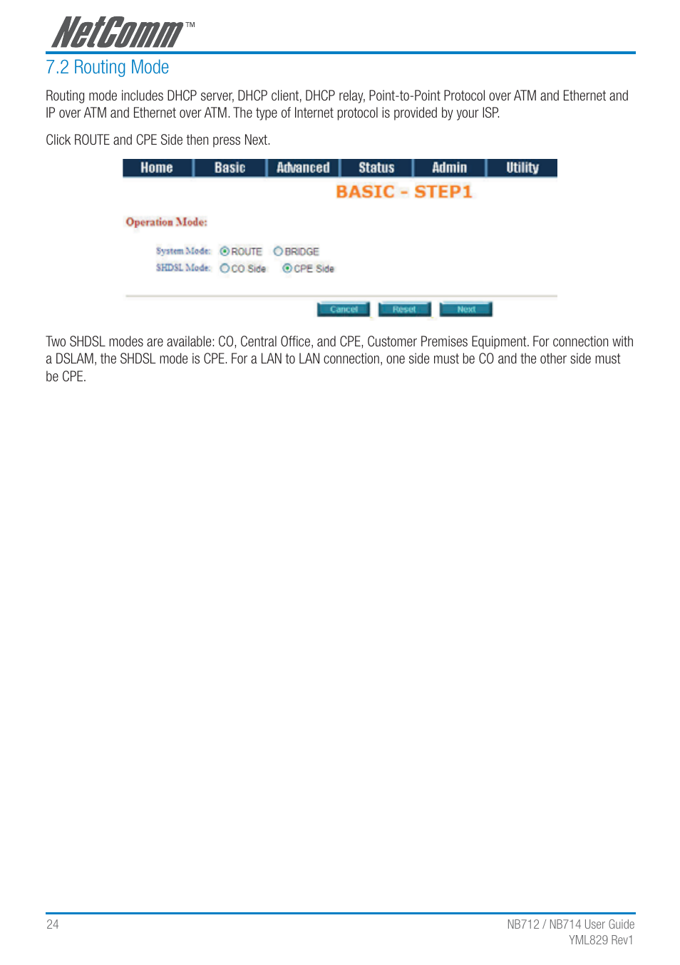 2 routing mode | NetComm G.SHDSL 4-port Security Modem Routers NB712 User Manual | Page 24 / 117