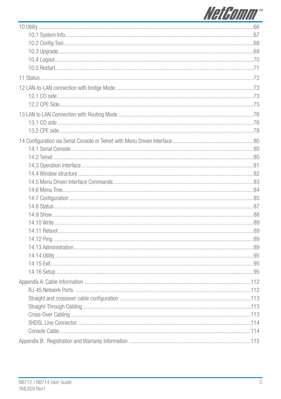 NetComm G.SHDSL 4-port Security Modem Routers NB712 User Manual | Page 3 / 117