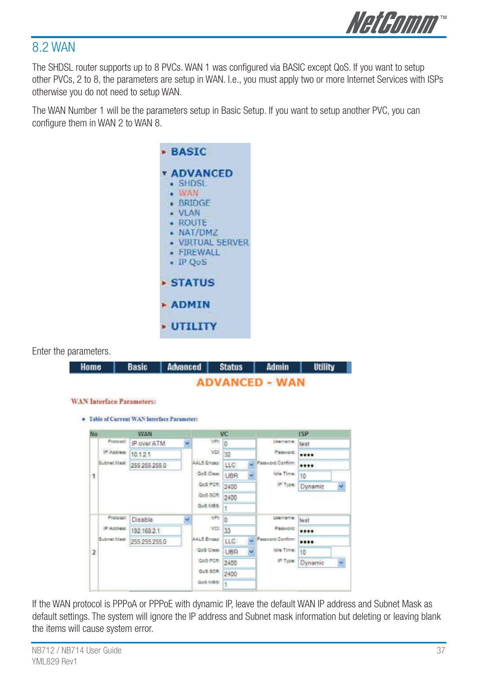 2 wan | NetComm G.SHDSL 4-port Security Modem Routers NB712 User Manual | Page 37 / 117