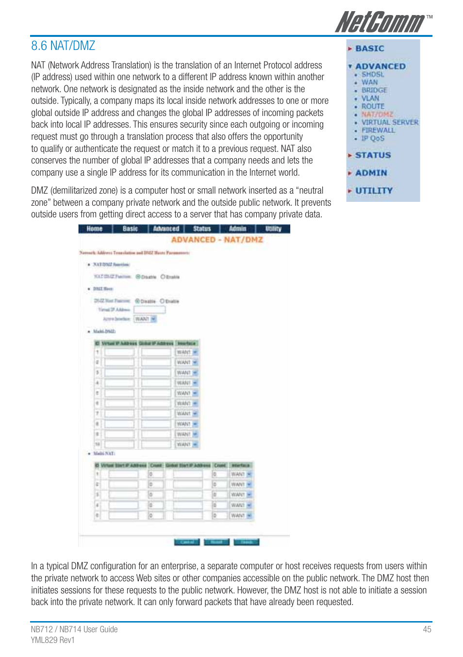 6 nat/dmz | NetComm G.SHDSL 4-port Security Modem Routers NB712 User Manual | Page 45 / 117