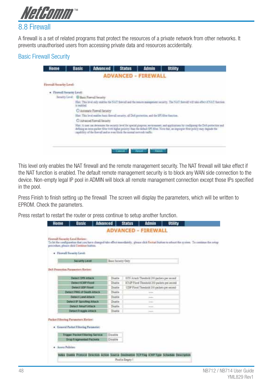 8 firewall | NetComm G.SHDSL 4-port Security Modem Routers NB712 User Manual | Page 48 / 117