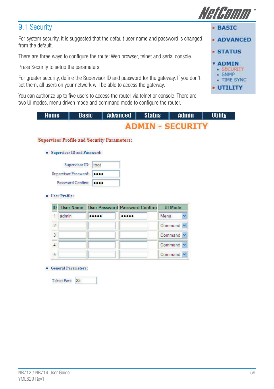 1 security | NetComm G.SHDSL 4-port Security Modem Routers NB712 User Manual | Page 59 / 117