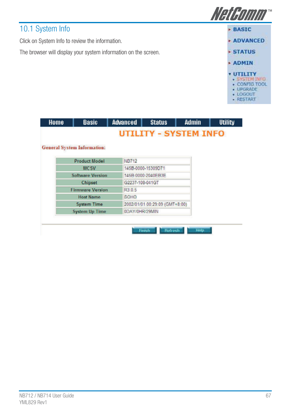 1 system info | NetComm G.SHDSL 4-port Security Modem Routers NB712 User Manual | Page 67 / 117