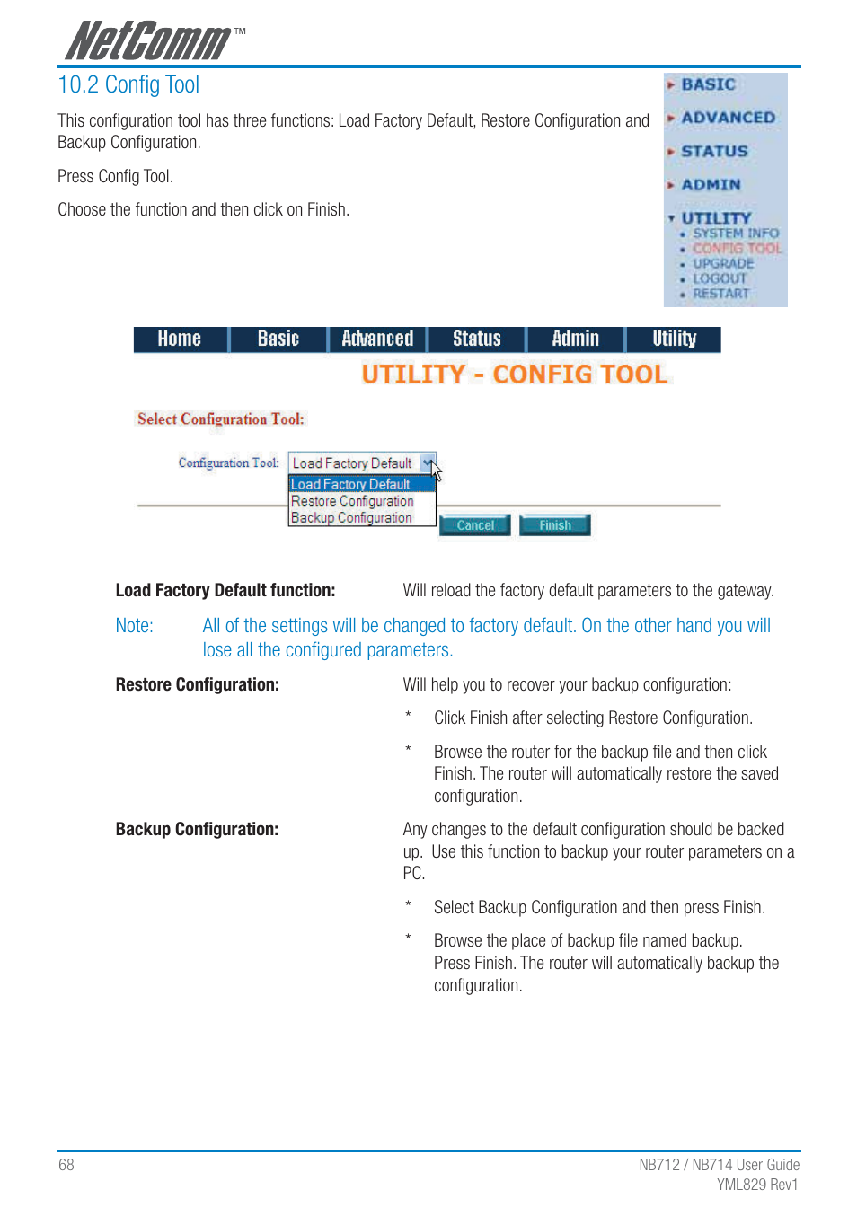 2 conﬁg tool | NetComm G.SHDSL 4-port Security Modem Routers NB712 User Manual | Page 68 / 117