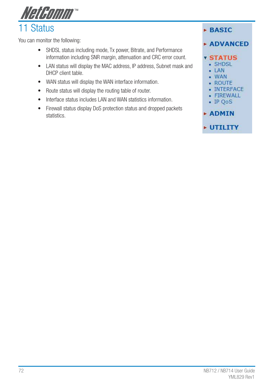 11 status | NetComm G.SHDSL 4-port Security Modem Routers NB712 User Manual | Page 72 / 117