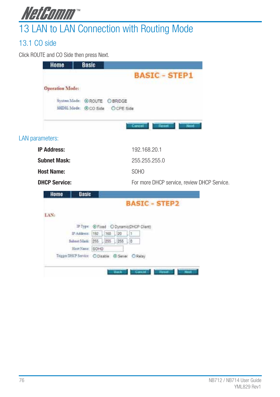 13 lan to lan connection with routing mode, 1 co side | NetComm G.SHDSL 4-port Security Modem Routers NB712 User Manual | Page 76 / 117