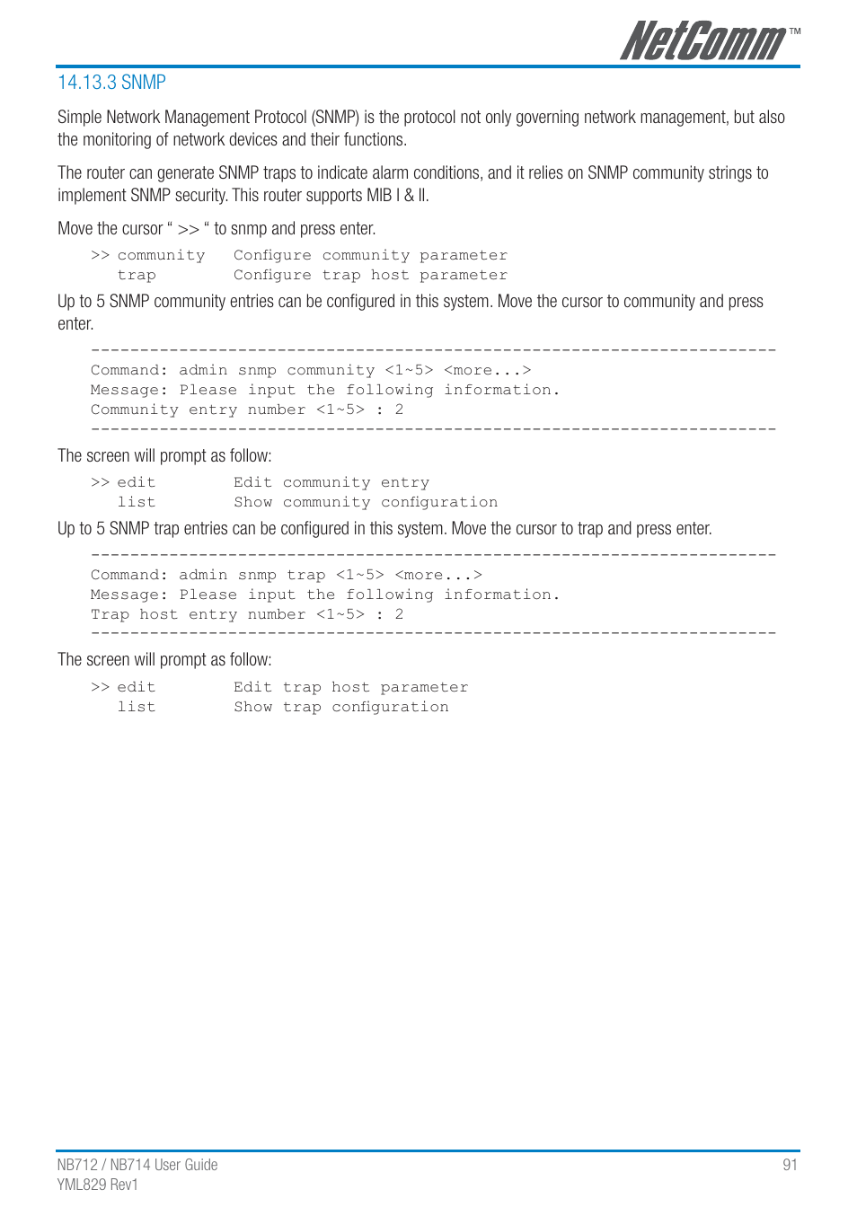 3 snmp | NetComm G.SHDSL 4-port Security Modem Routers NB712 User Manual | Page 91 / 117