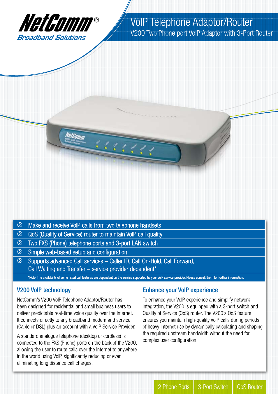 NetComm V200 User Manual | 2 pages