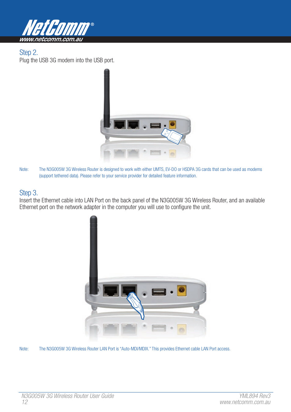 Step 2, Step 3 | NetComm 3G Wireless Router User N3G005W User Manual | Page 12 / 80