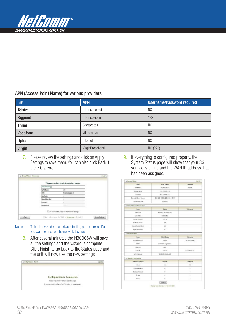 NetComm 3G Wireless Router User N3G005W User Manual | Page 20 / 80