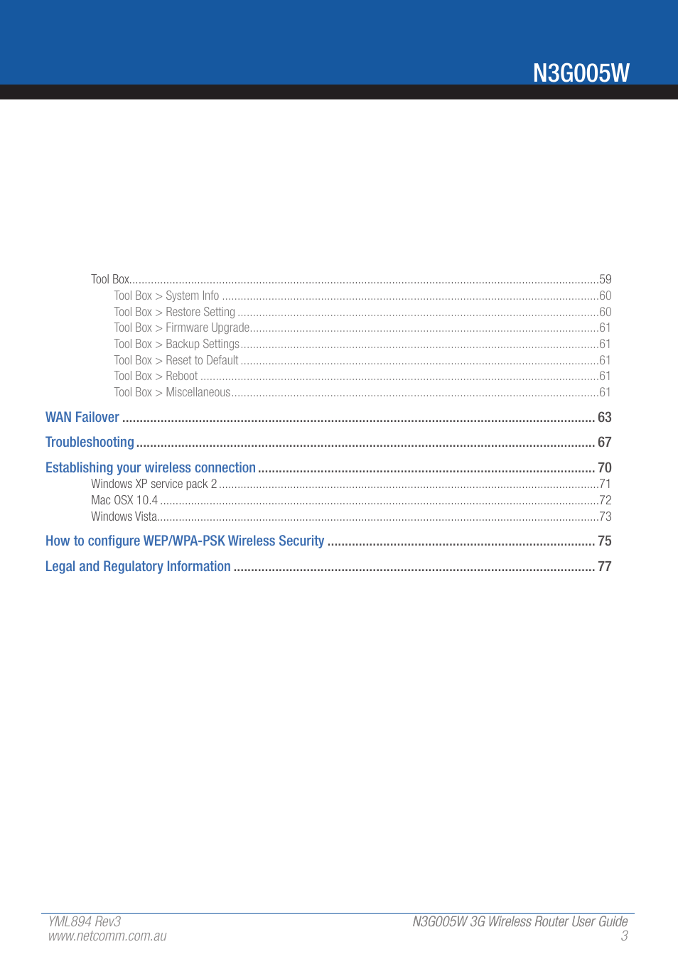 N3g005w | NetComm 3G Wireless Router User N3G005W User Manual | Page 3 / 80