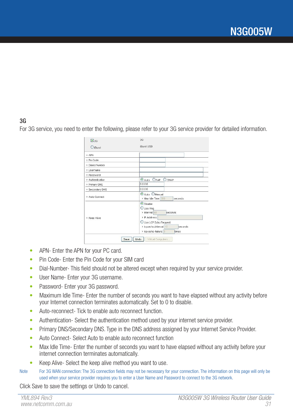 N3g005w | NetComm 3G Wireless Router User N3G005W User Manual | Page 31 / 80