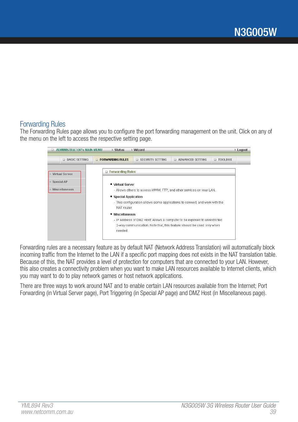 N3g005w | NetComm 3G Wireless Router User N3G005W User Manual | Page 39 / 80