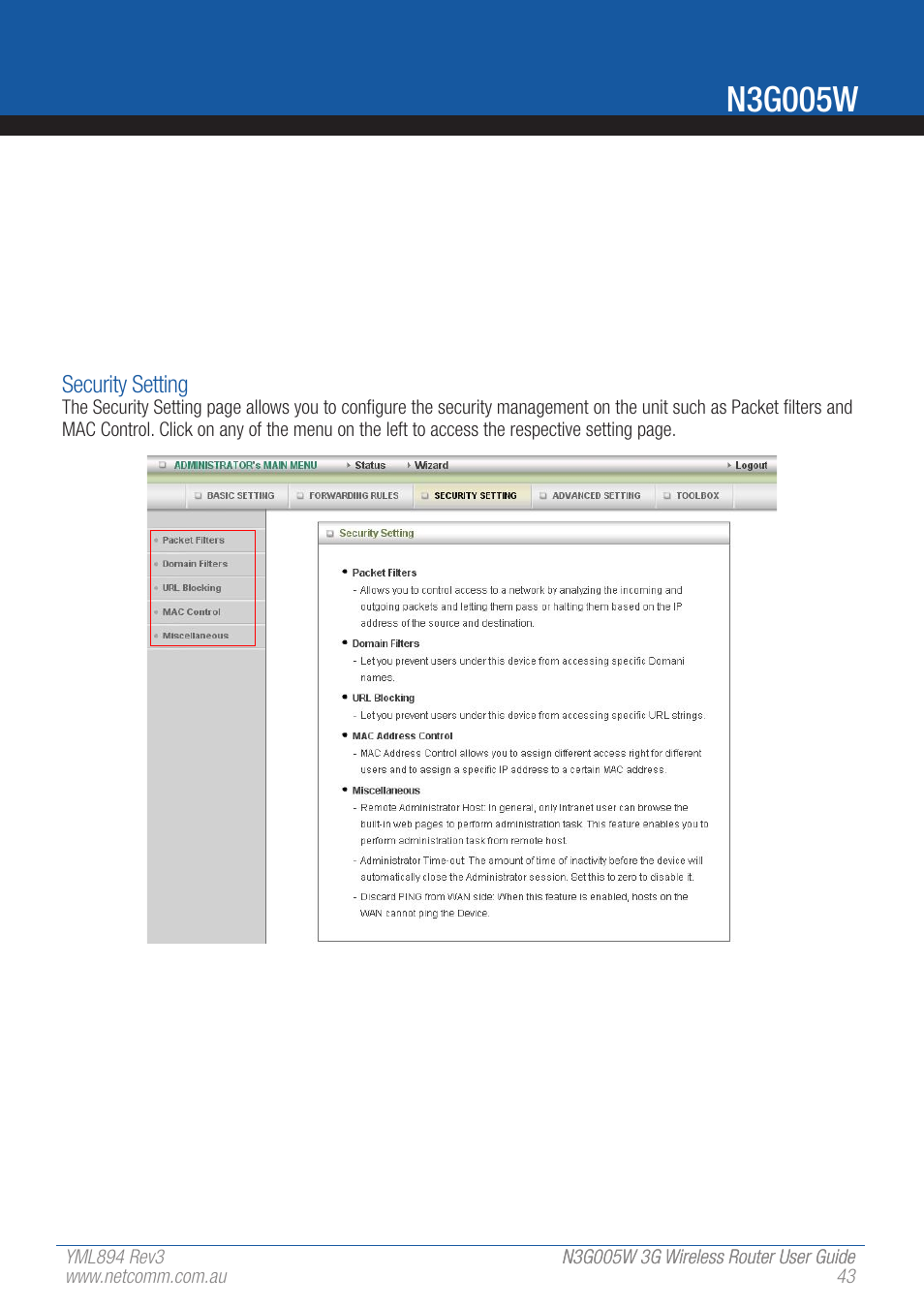 N3g005w | NetComm 3G Wireless Router User N3G005W User Manual | Page 43 / 80