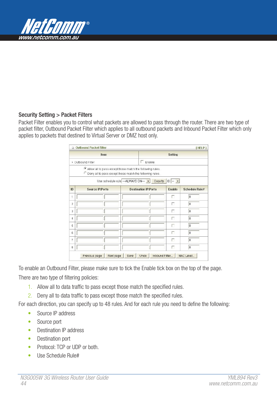 NetComm 3G Wireless Router User N3G005W User Manual | Page 44 / 80