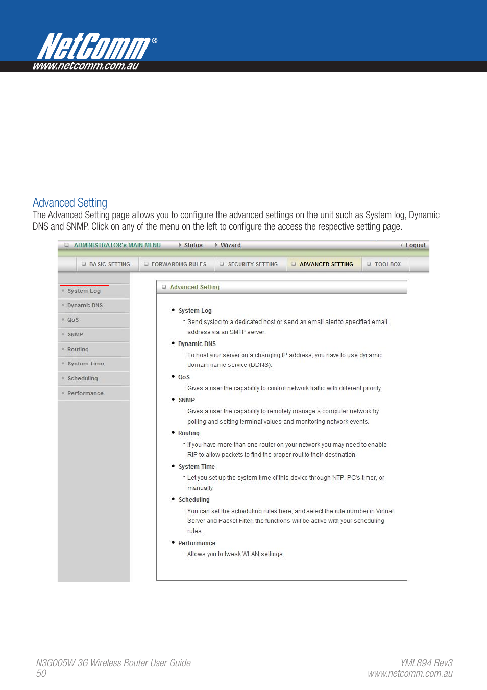 NetComm 3G Wireless Router User N3G005W User Manual | Page 50 / 80
