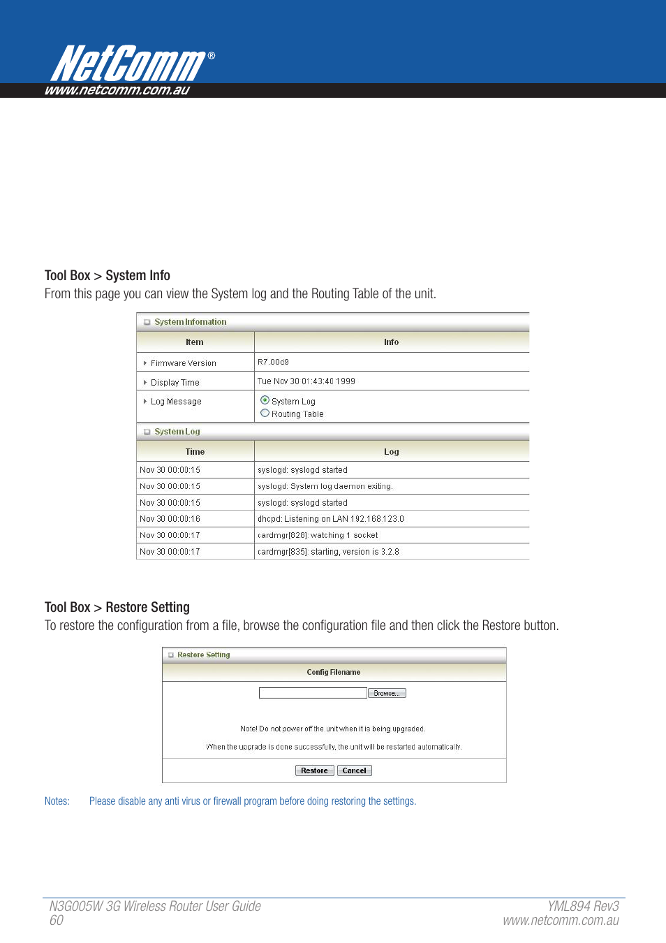 NetComm 3G Wireless Router User N3G005W User Manual | Page 60 / 80