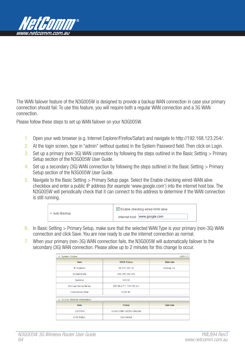 NetComm 3G Wireless Router User N3G005W User Manual | Page 64 / 80