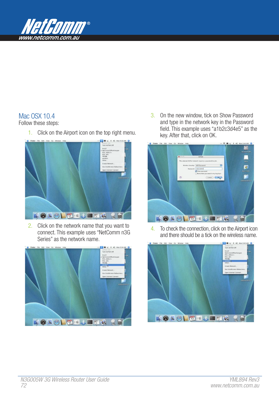 Mac osx 10.4 | NetComm 3G Wireless Router User N3G005W User Manual | Page 72 / 80