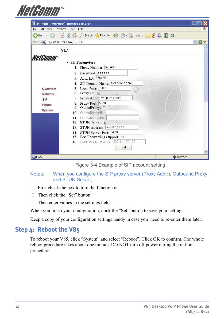 Step 4: reboot the v85 | NetComm V85 User Manual | Page 14 / 61