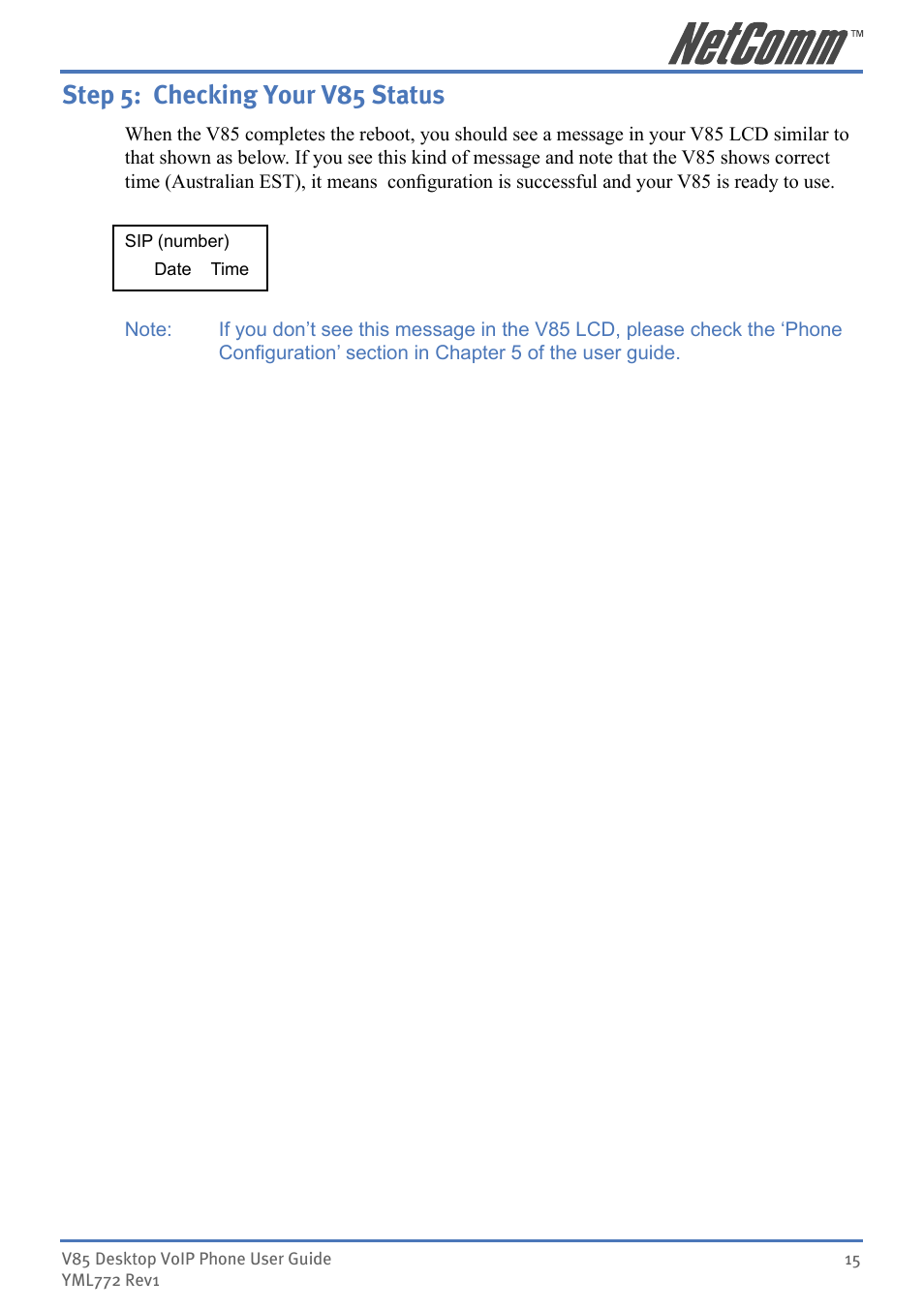 Step 5: checking your v85 status | NetComm V85 User Manual | Page 15 / 61