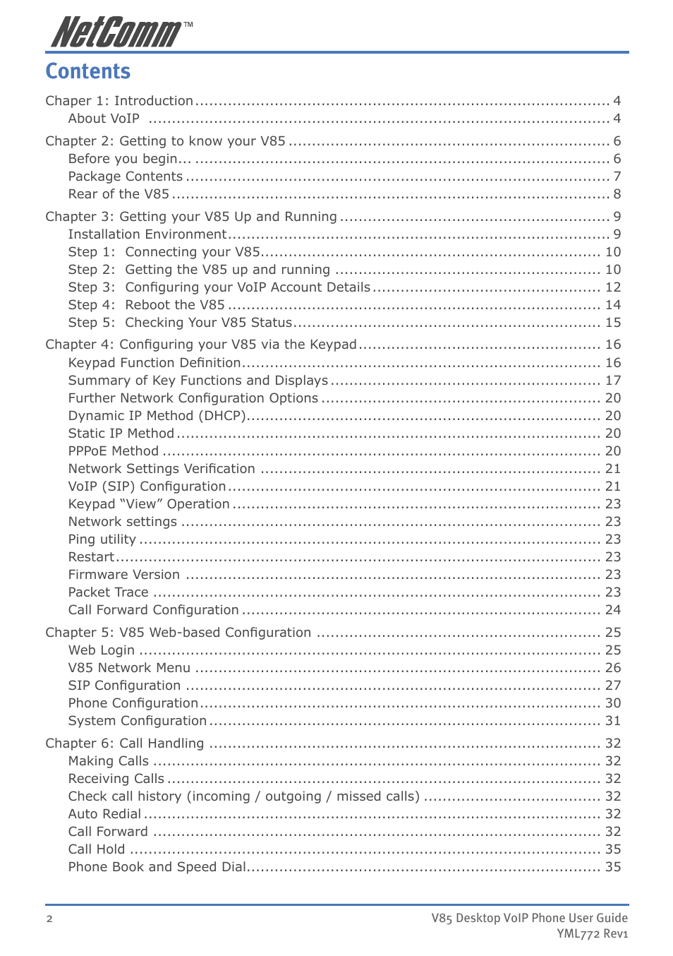NetComm V85 User Manual | Page 2 / 61