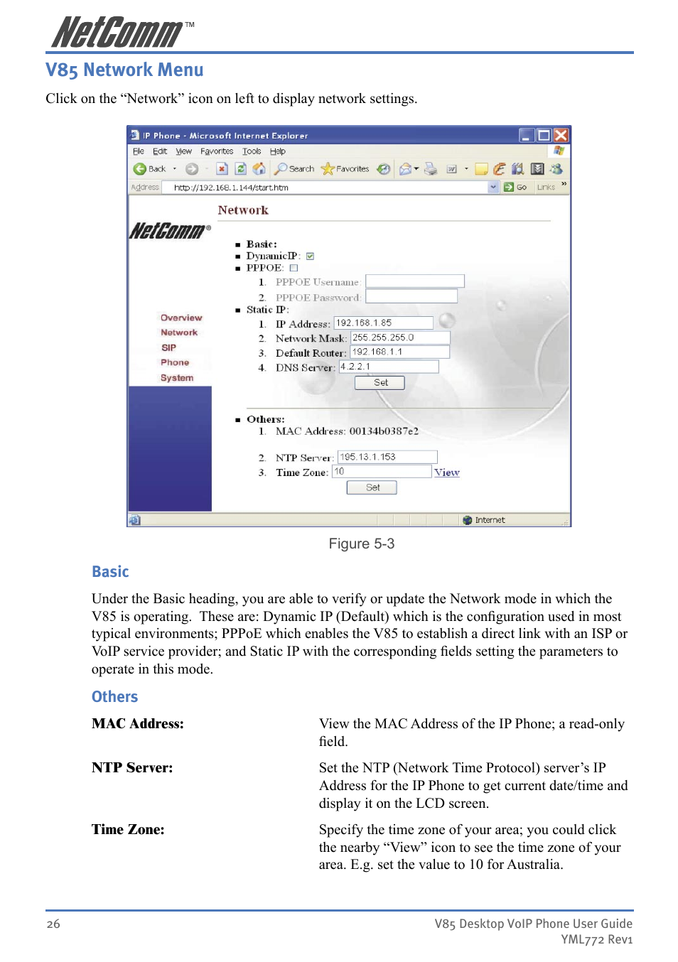 V85 network menu | NetComm V85 User Manual | Page 26 / 61