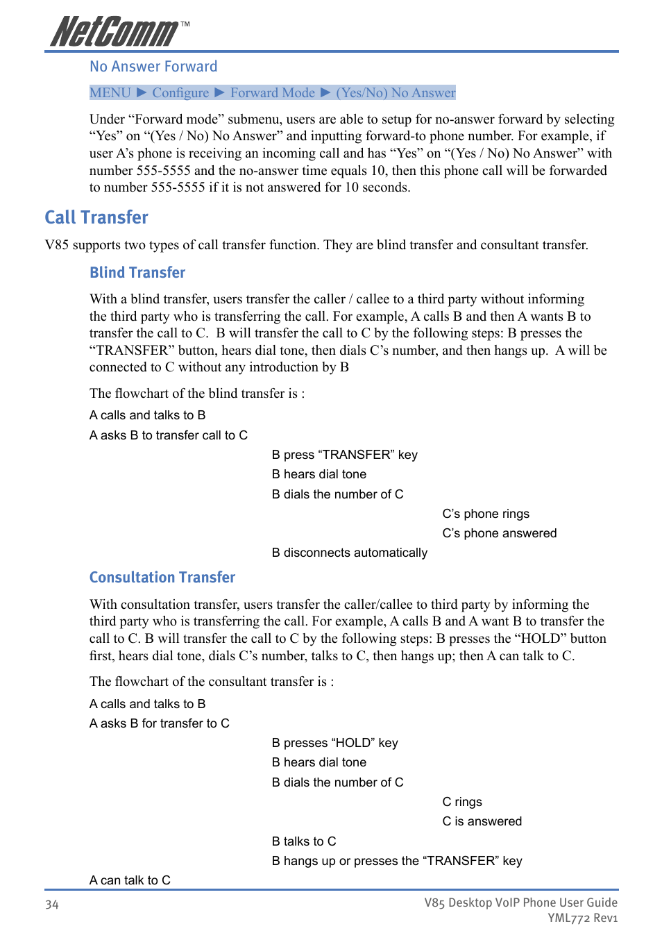 Call transfer | NetComm V85 User Manual | Page 34 / 61