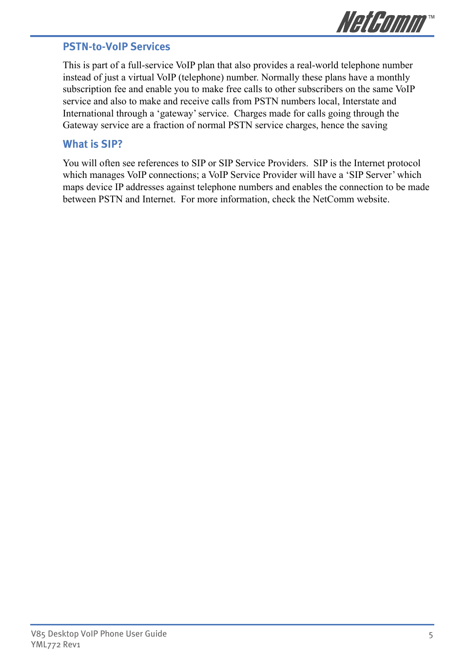 NetComm V85 User Manual | Page 5 / 61