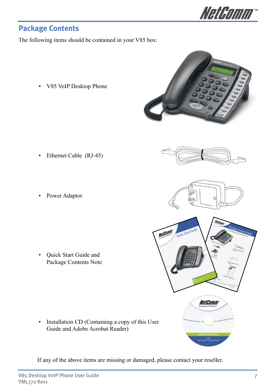 Package contents | NetComm V85 User Manual | Page 7 / 61