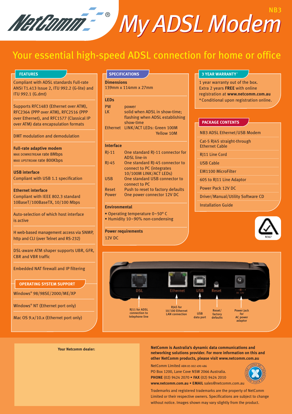 My adsl modem | NetComm NB3 User Manual | Page 2 / 2