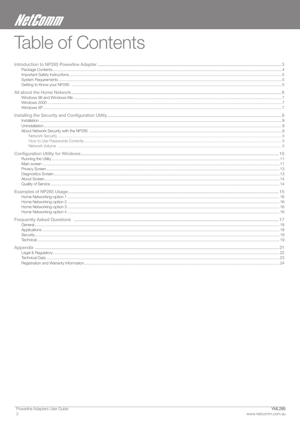 NetComm Powerline Adapter 85Mbps User Manual | Page 2 / 26