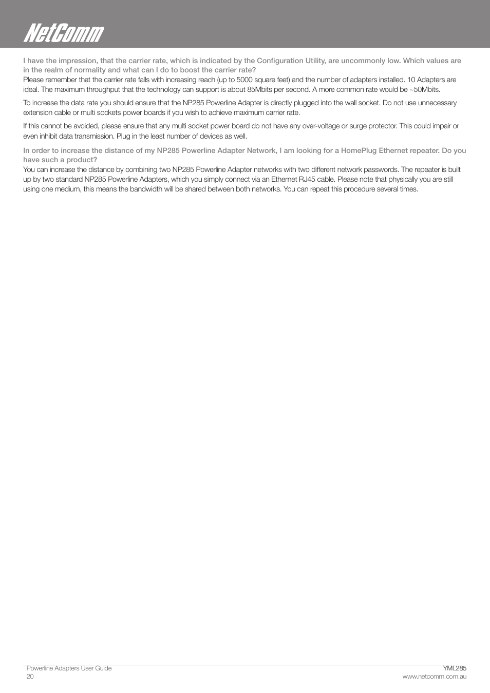 NetComm Powerline Adapter 85Mbps User Manual | Page 20 / 26