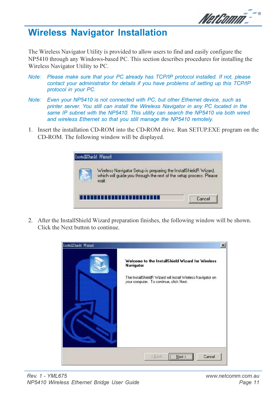 Wireless navigator installation | NetComm NP5410 User Manual | Page 11 / 32