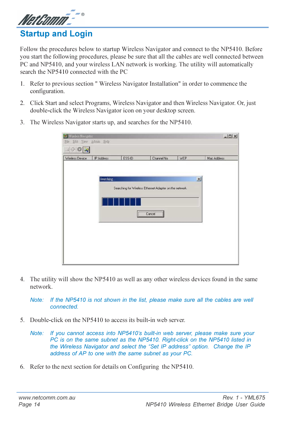 Startup and login | NetComm NP5410 User Manual | Page 14 / 32