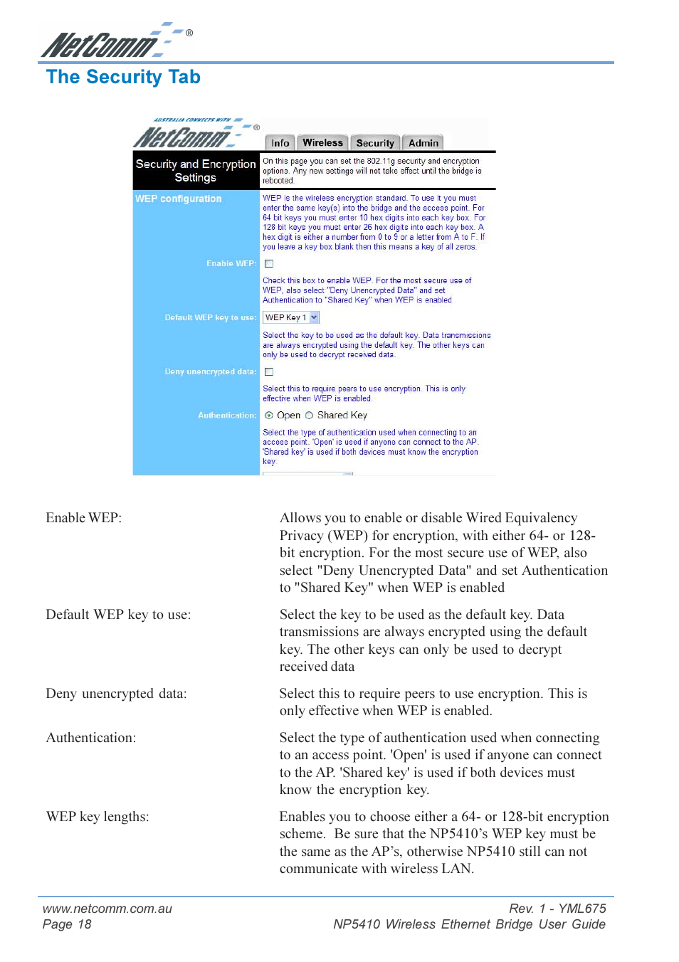 The security tab | NetComm NP5410 User Manual | Page 18 / 32
