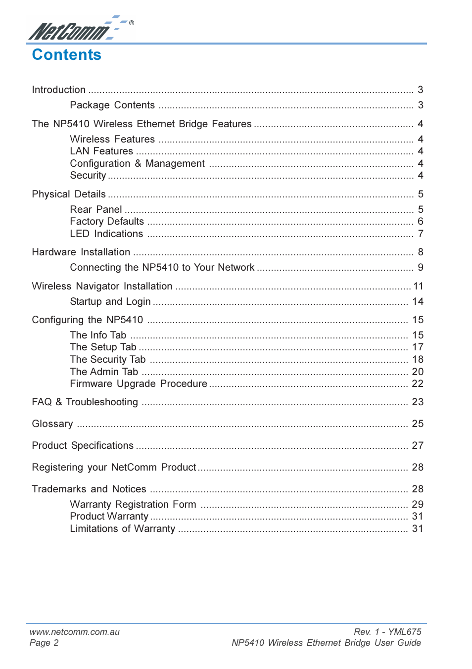 NetComm NP5410 User Manual | Page 2 / 32