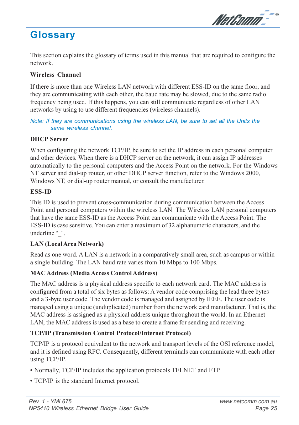 Glossary | NetComm NP5410 User Manual | Page 25 / 32