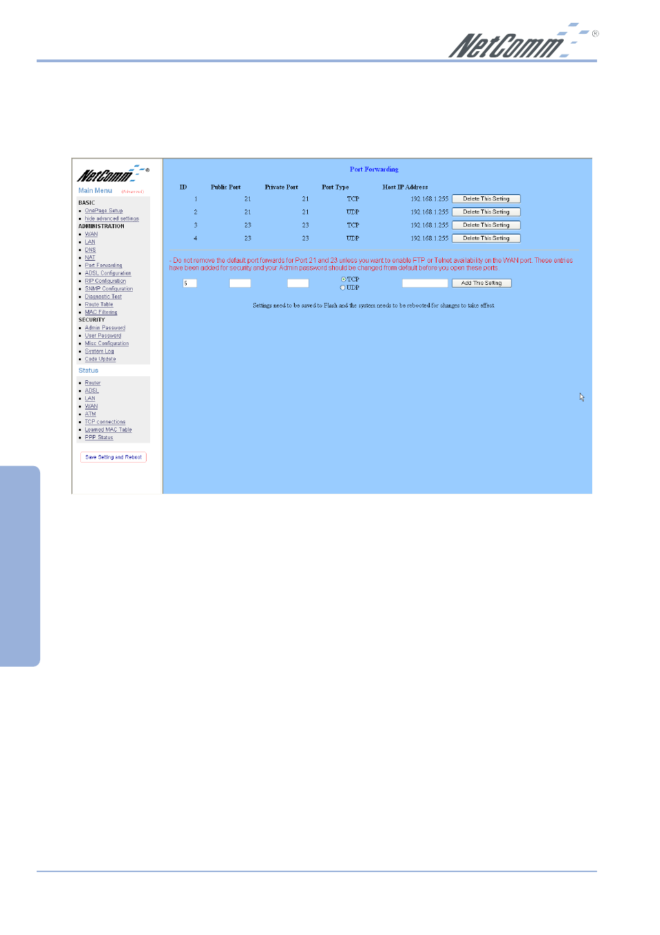 Advanced | NetComm NB1300 Plus 4W User Manual | Page 48 / 84