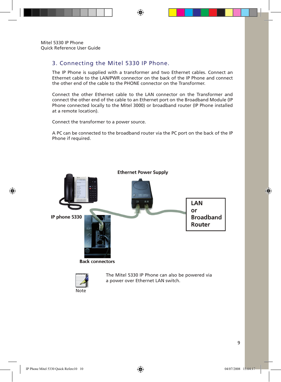 Connecting the mitel 5330 ip phone | NetComm 5330 User Manual | Page 10 / 29