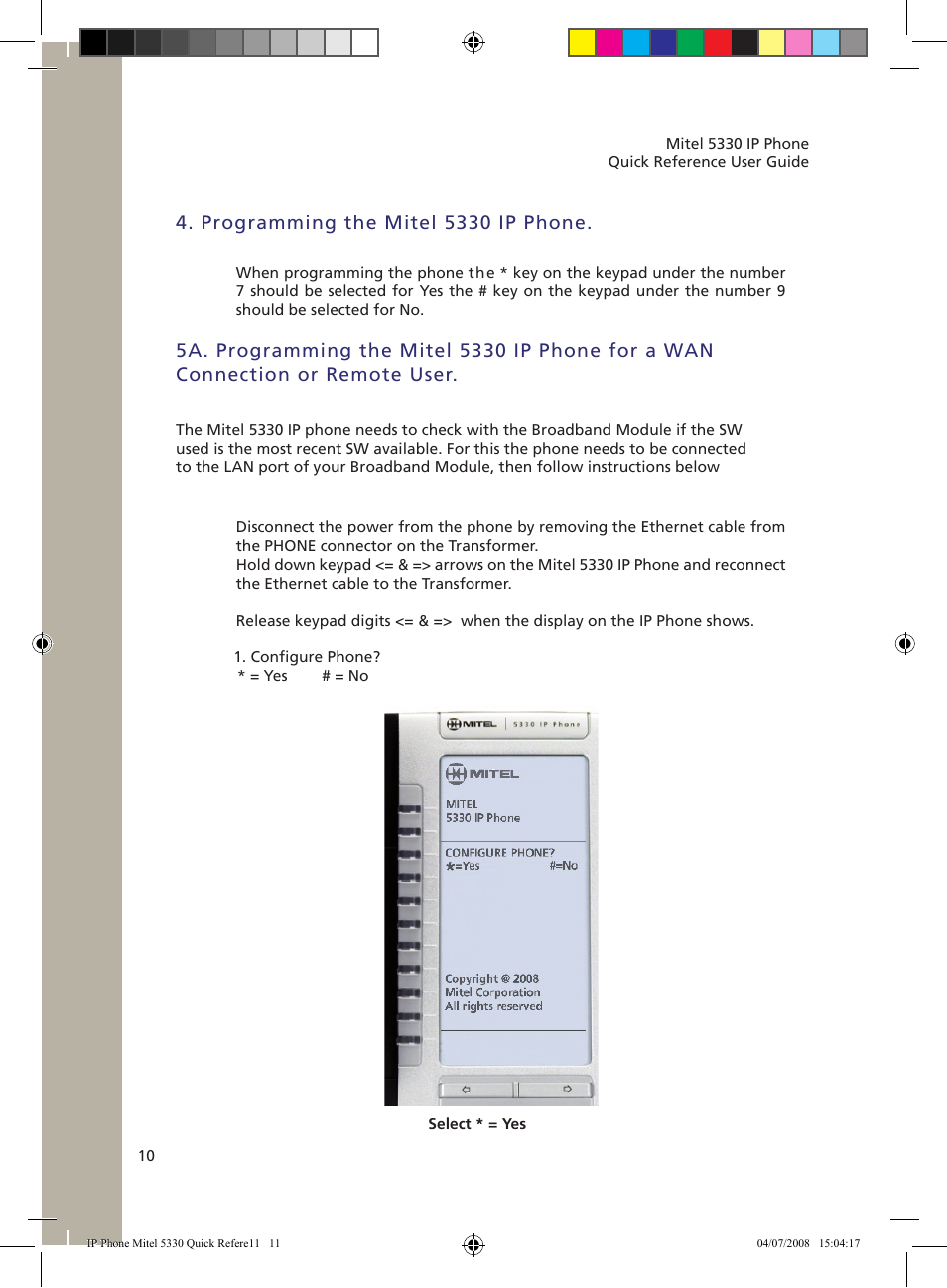 Programming the mitel 5330 ip phone | NetComm 5330 User Manual | Page 11 / 29
