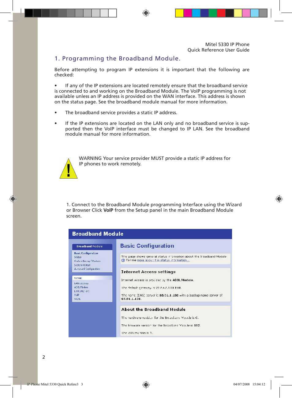 Programming the broadband module | NetComm 5330 User Manual | Page 3 / 29