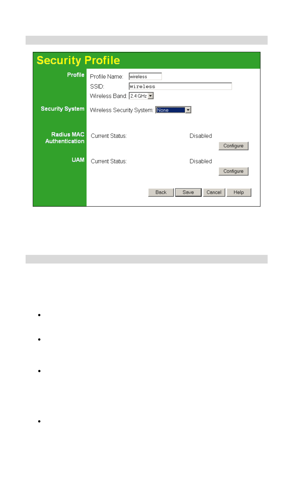 Security settings - none, Radius mac authentication | NetComm Wireless Access Point NP720 User Manual | Page 24 / 118