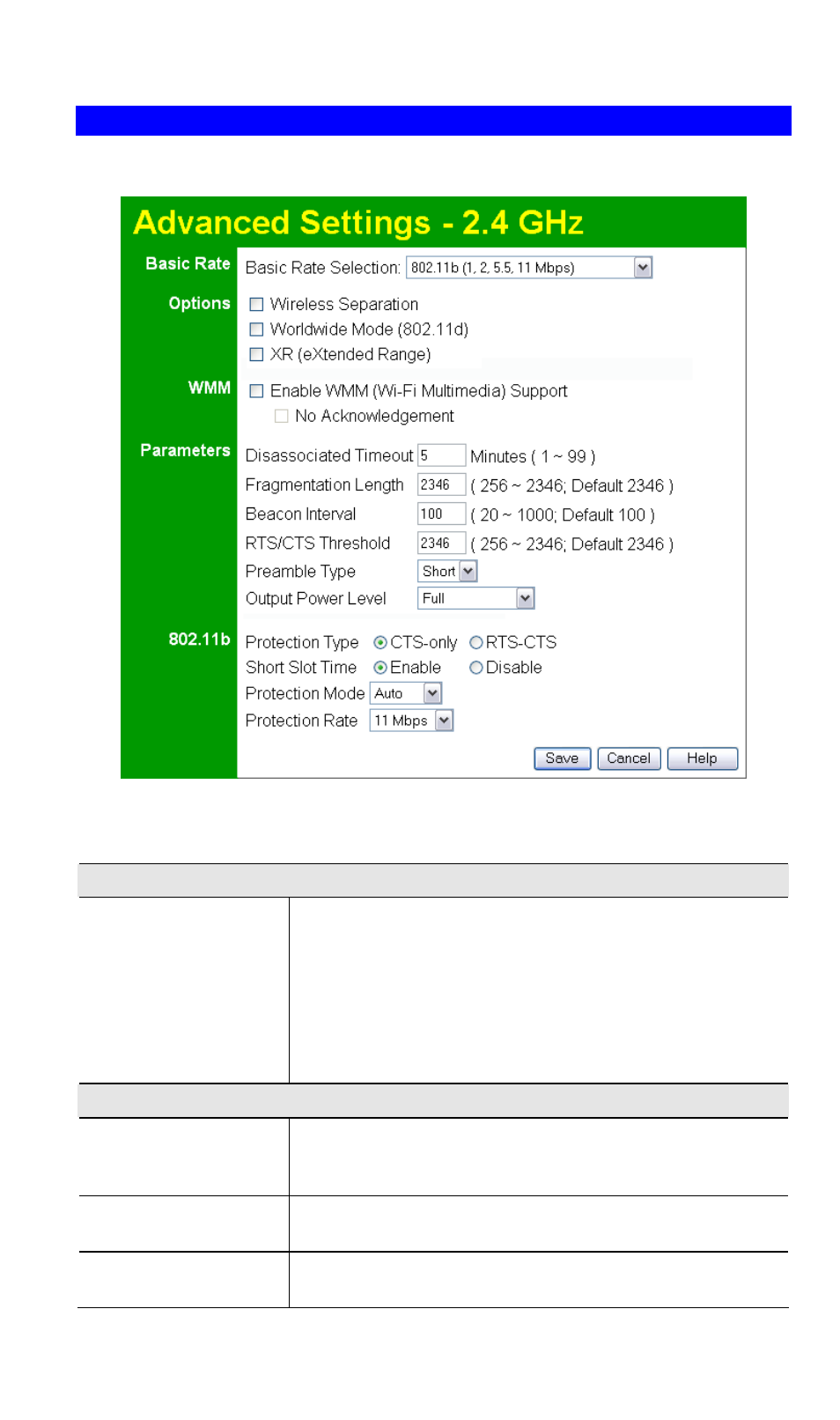 Advanced settings, Data - advanced settings screen, Basic rate | NetComm Wireless Access Point NP720 User Manual | Page 47 / 118