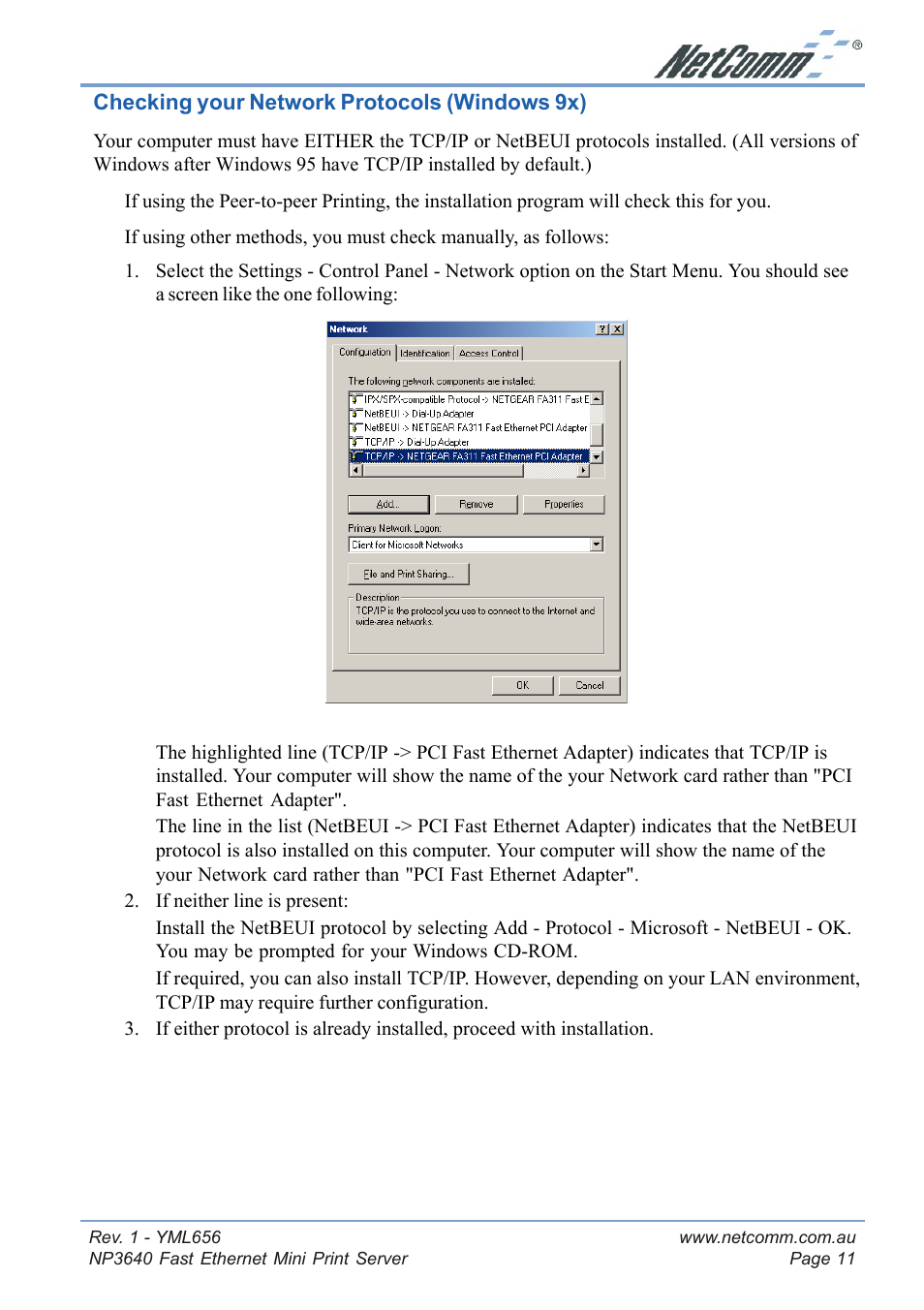 Windows peer-to-peer printing | NetComm Fast Ethernet Mini Print Server NP3640 User Manual | Page 11 / 28