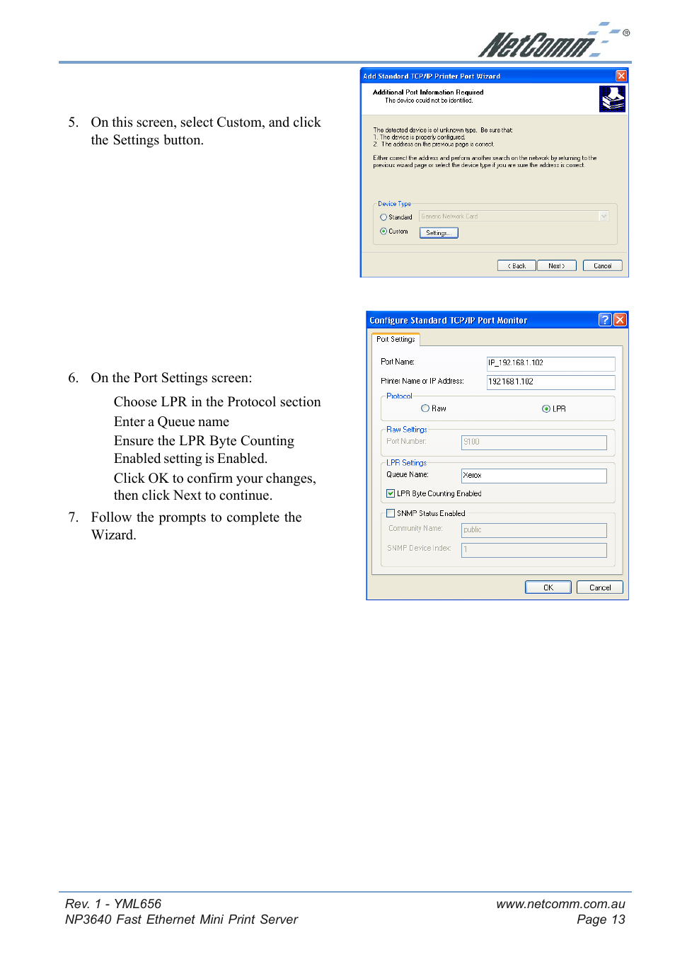NetComm Fast Ethernet Mini Print Server NP3640 User Manual | Page 13 / 28