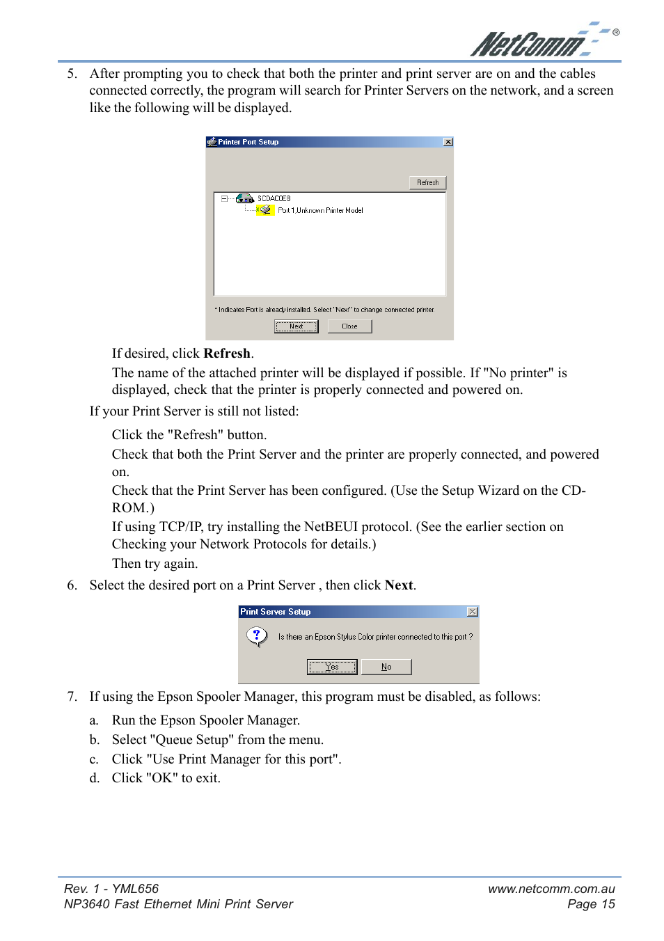 NetComm Fast Ethernet Mini Print Server NP3640 User Manual | Page 15 / 28