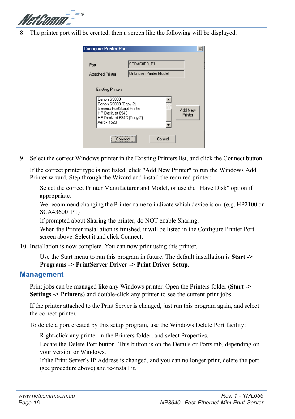 NetComm Fast Ethernet Mini Print Server NP3640 User Manual | Page 16 / 28