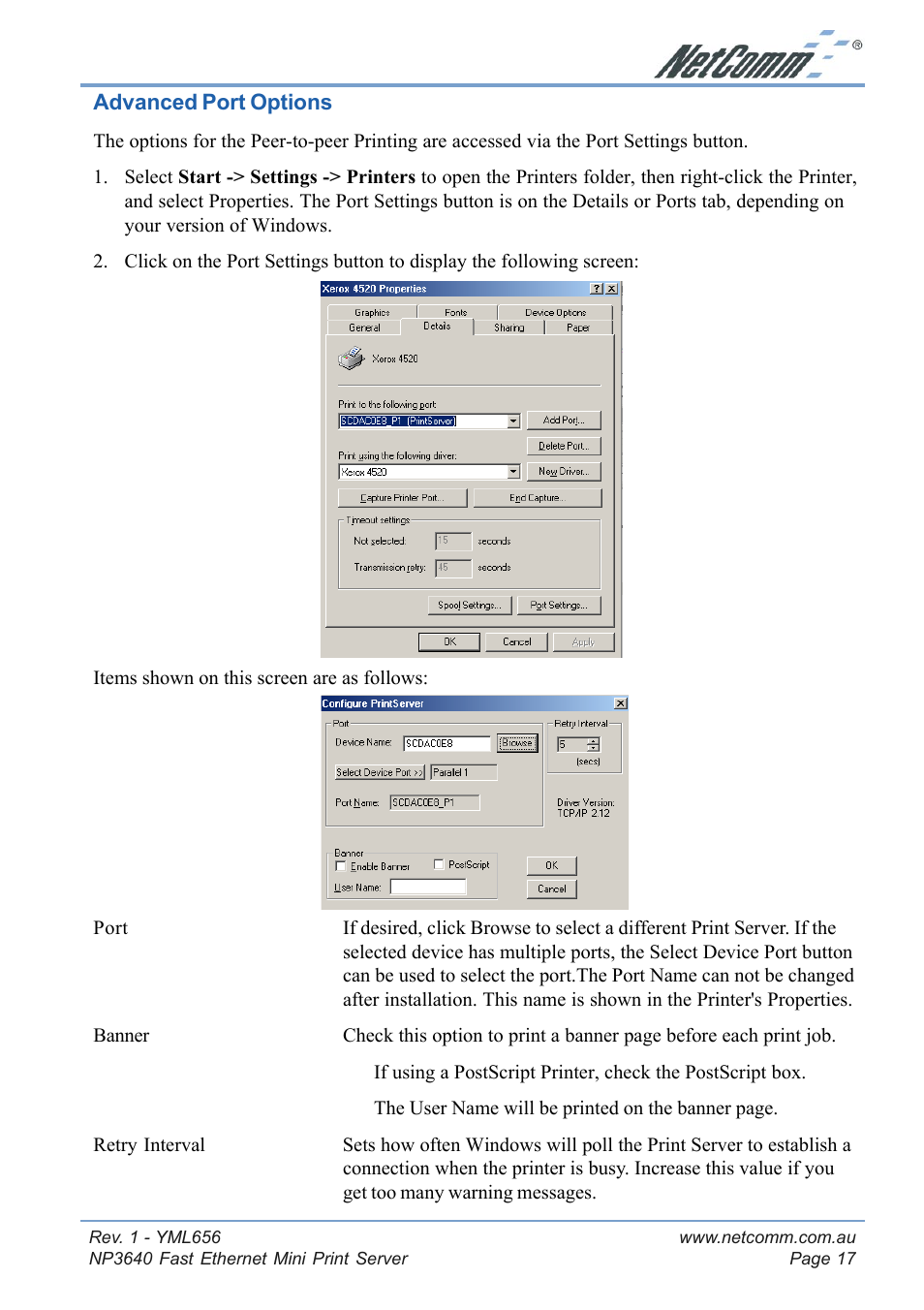 Windows smb printing | NetComm Fast Ethernet Mini Print Server NP3640 User Manual | Page 17 / 28