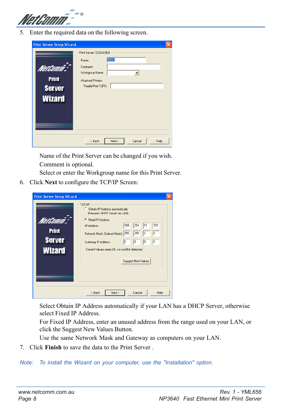NetComm Fast Ethernet Mini Print Server NP3640 User Manual | Page 8 / 28